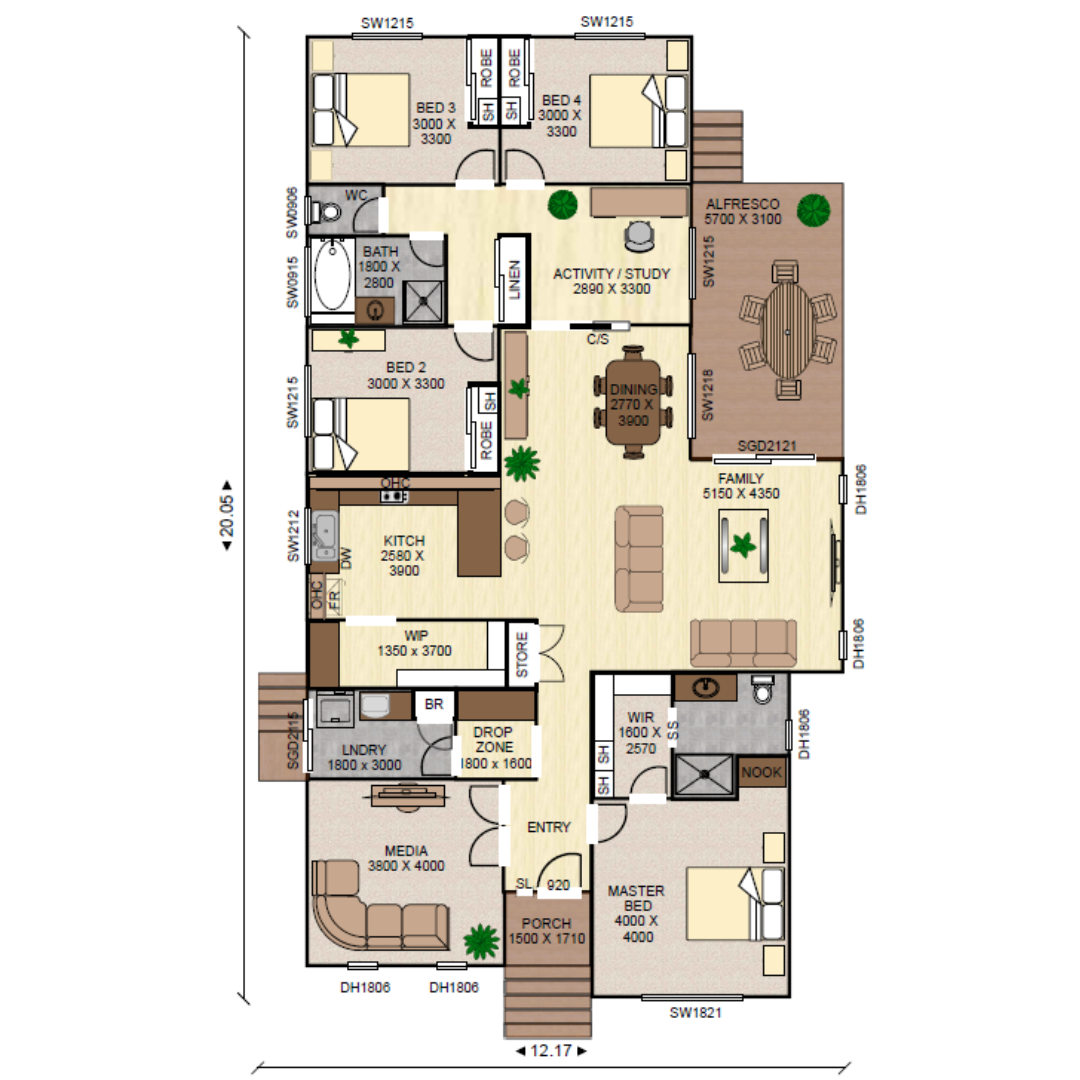 Westbrook Floor Plan - 4 Bedroom modern weatherboard home